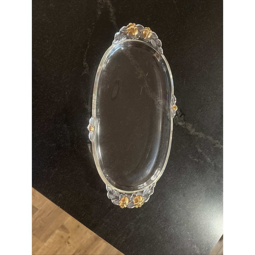 MIKASA Gilded Rose Crystal Oblong‎ Canape Tray 15 3/4" Platter Roses